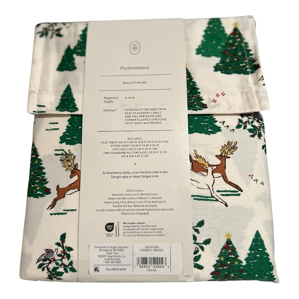 NWT Threshold Festive Christmas Tree and Reindeer Sheet Set Size Full - Picture 2 of 2